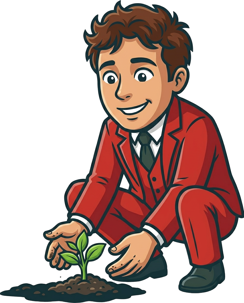 Feffe planting a seedling — just getting started Feffe planting a seedling — just getting started